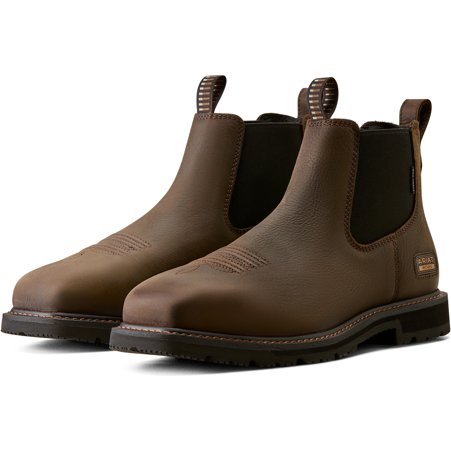 2026 Ariat Mens Groundrancher Chelsea Wide Square Toe Steel Toe Work Boot 10080331 - Dark Brown